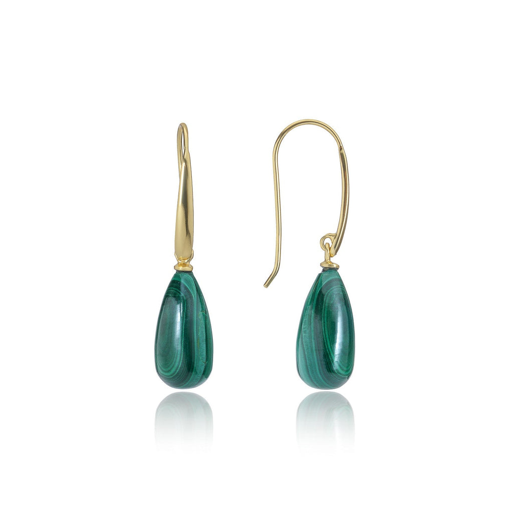 Hera Polished Stone Drop Earrings Malachite Azuni London
