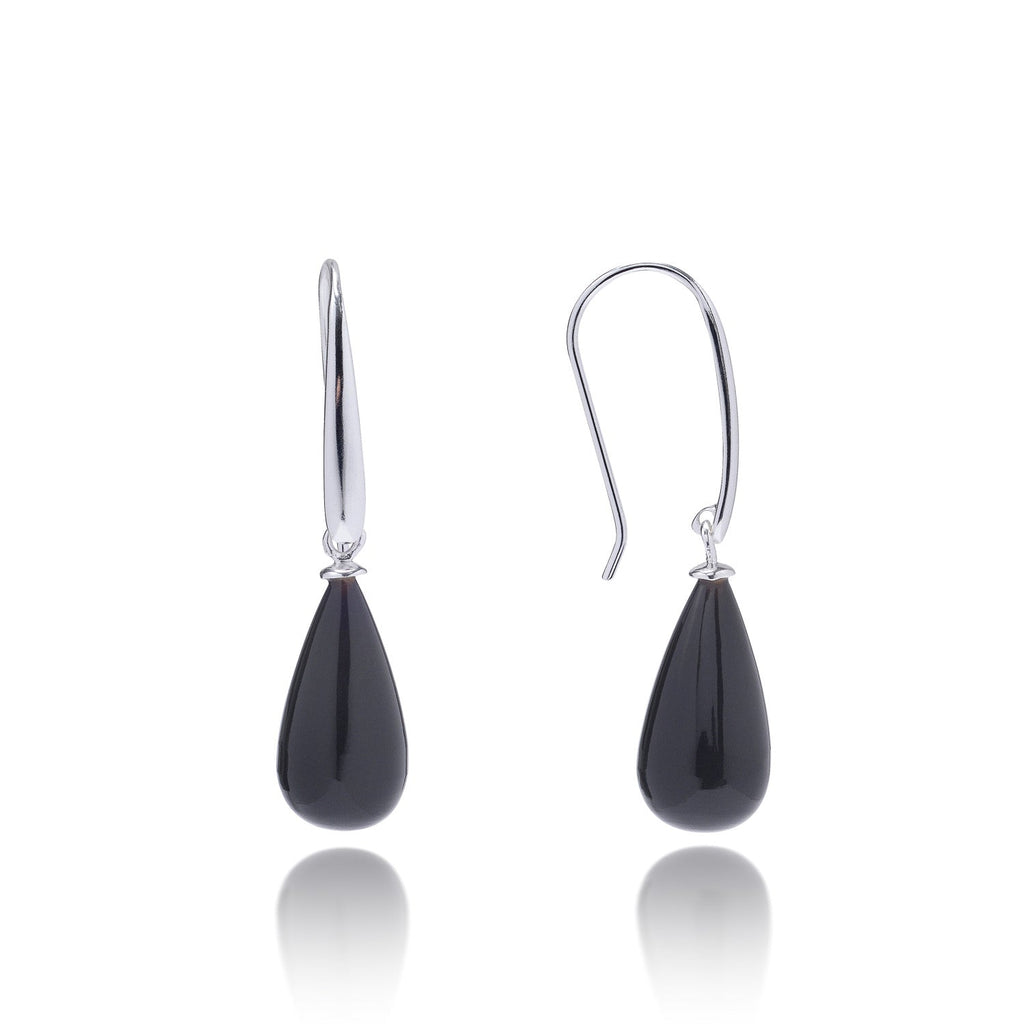 Hera Polished Stone Drop Earrings Silver Black Onyx Azuni London