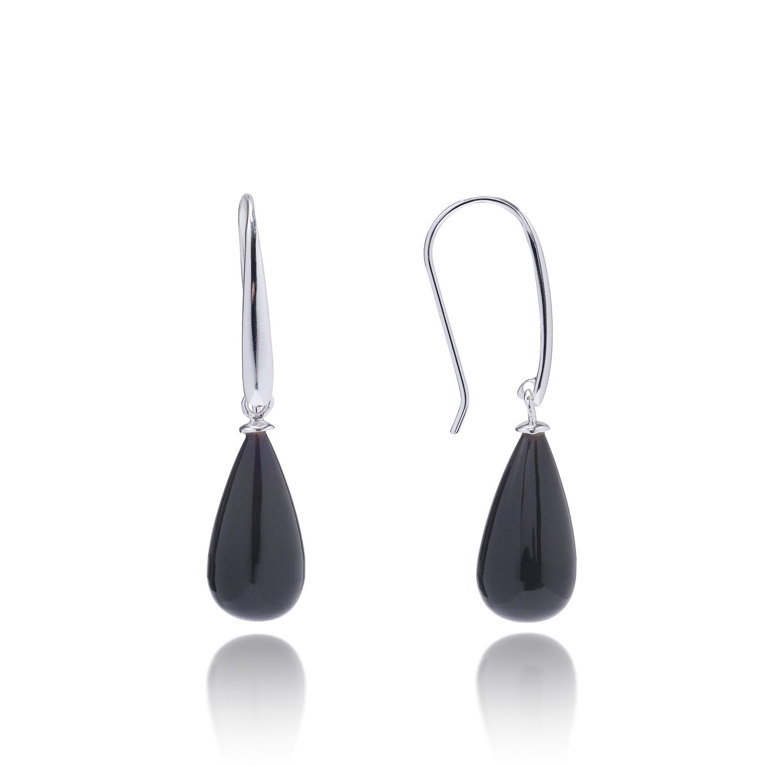 Hera Polished Stone Drop Earrings Silver Black Onyx Azuni London