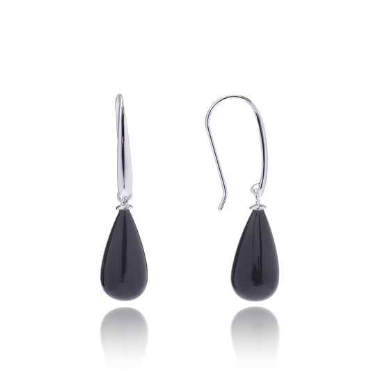 Hera Polished Stone Drop Earrings Silver Black Onyx Azuni London