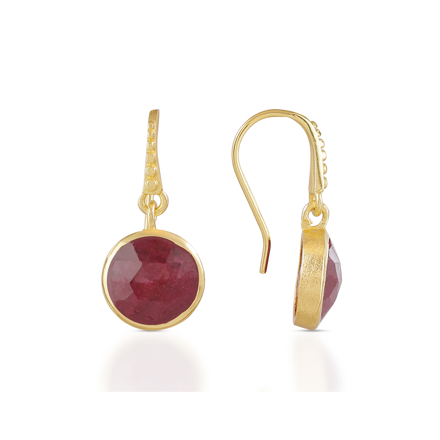 Charis Round Gemstone Earrings Ruby Quartz Azuni London