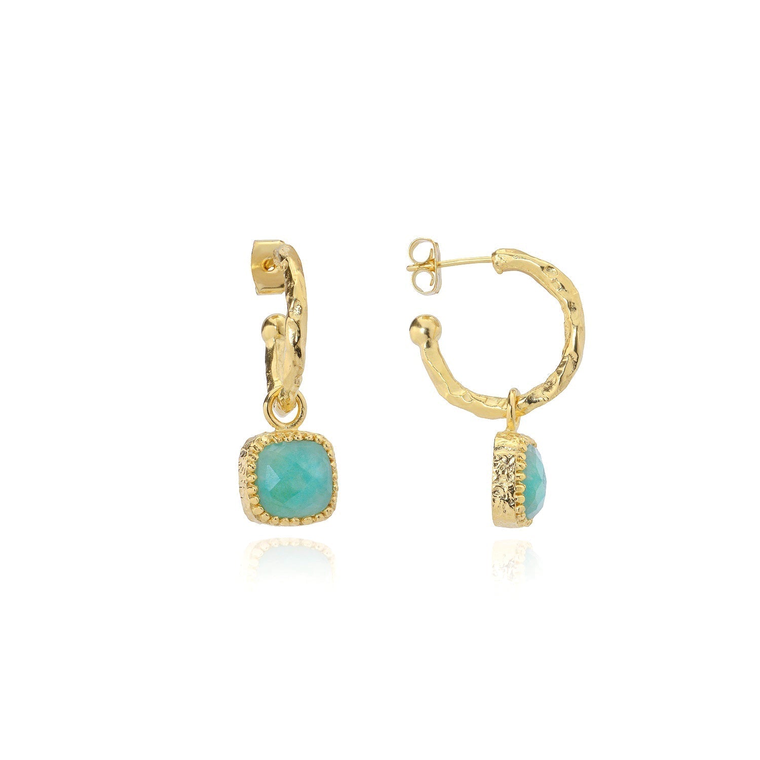 Tetra Square Gemstone Charm Hoops with Amazonite Azuni London