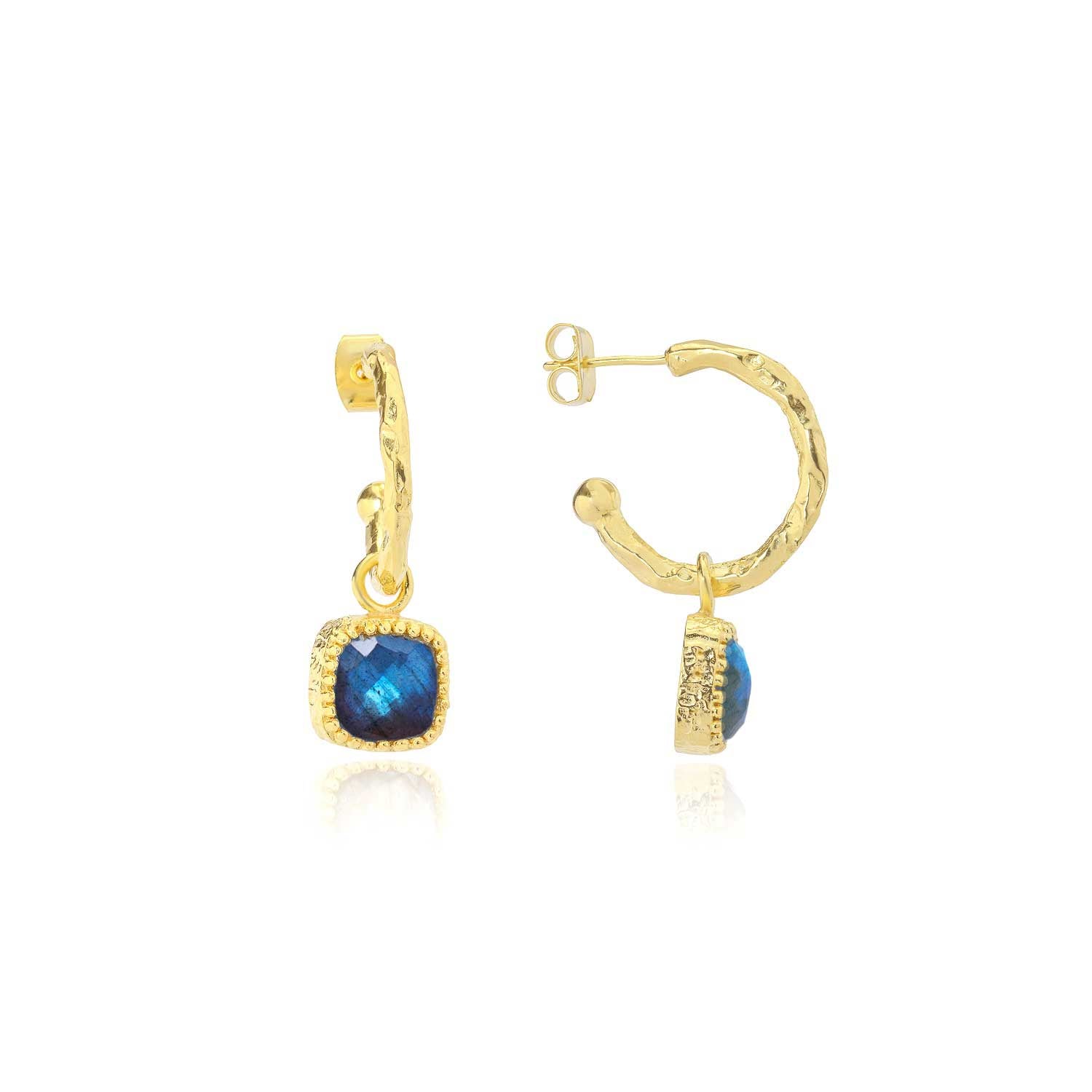Tetra Square Gemstone Charm Hoops with Labradorite Azuni London