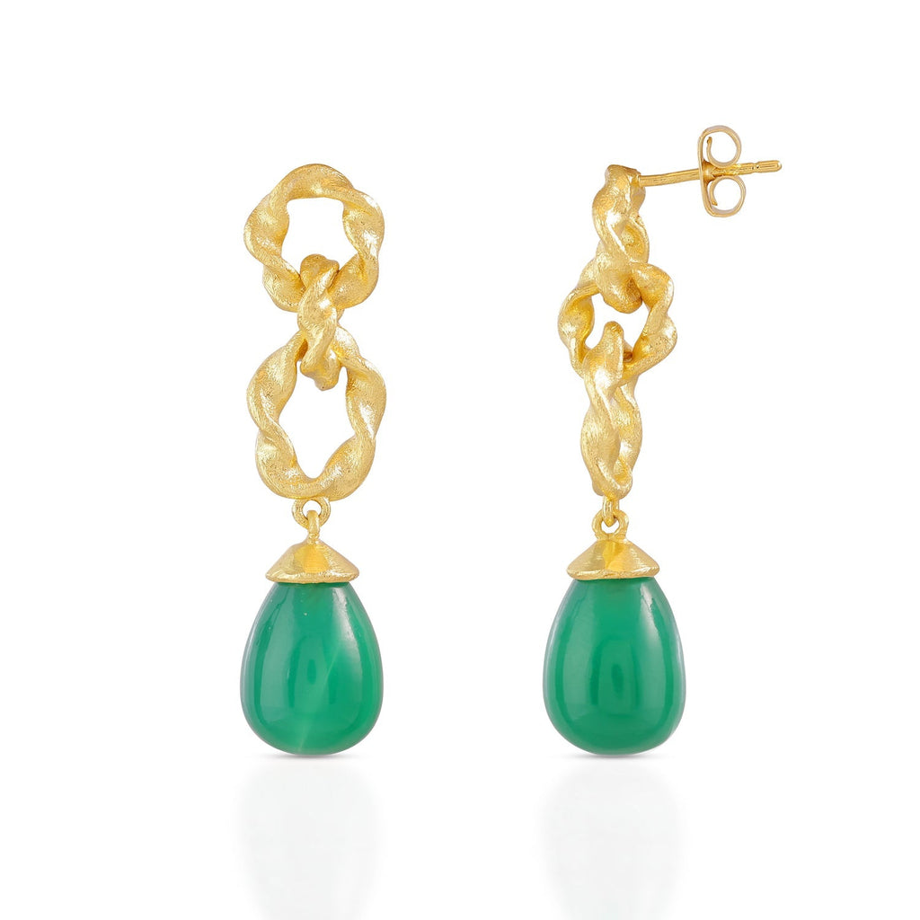 Moirai Double Twisted Loops Earrings Green Onyx Azuni London