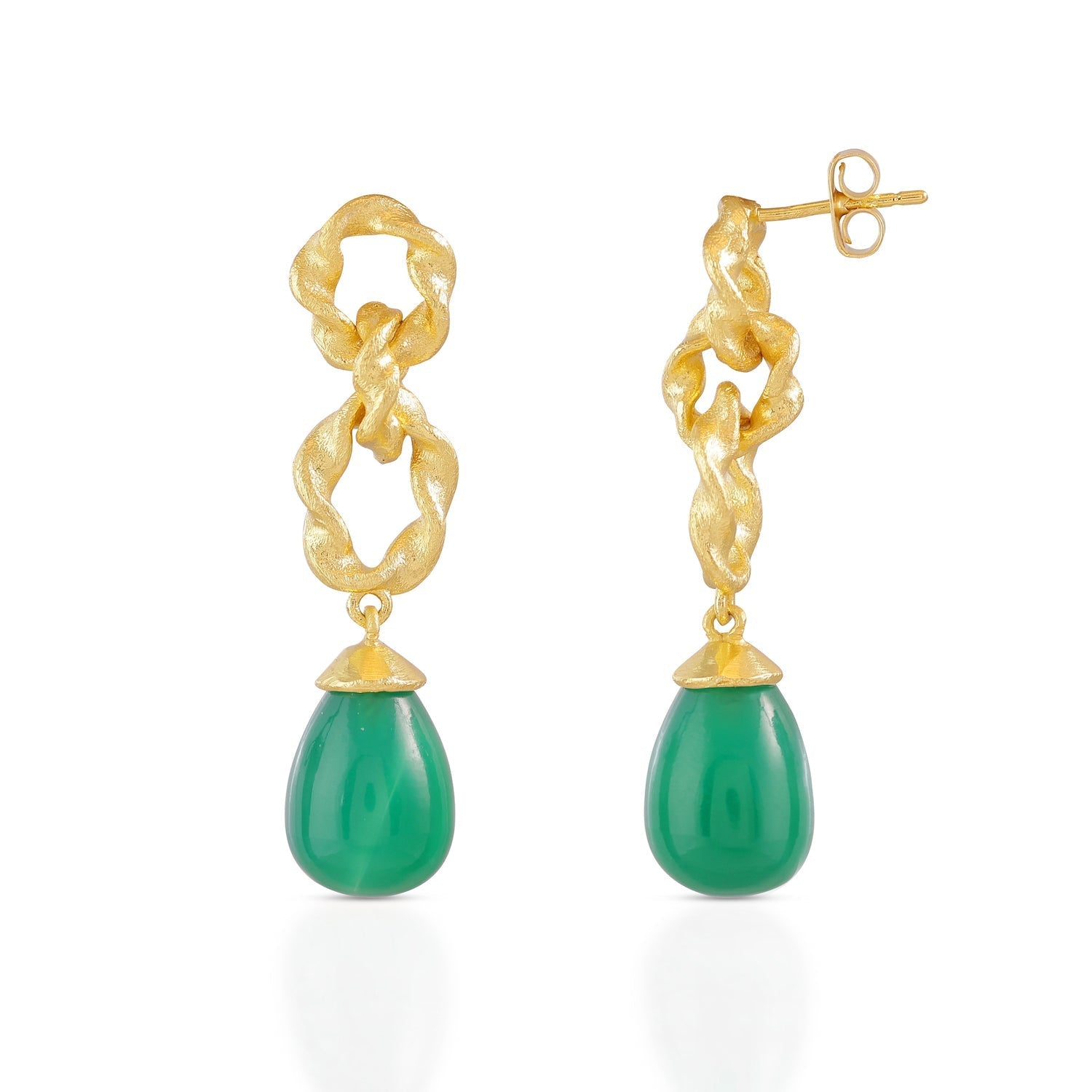 Moirai Double Twisted Loops Earrings Green Onyx Azuni London