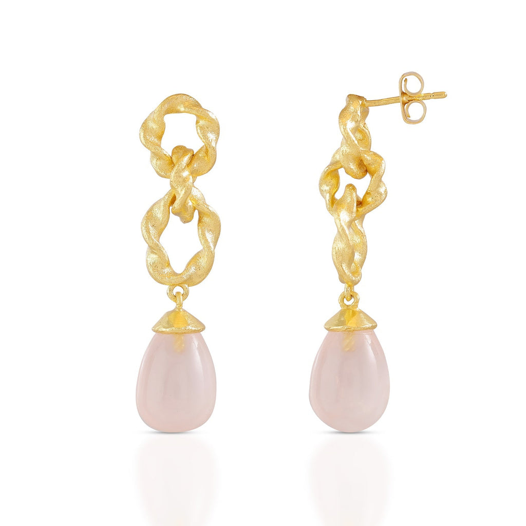 Moirai Double Twisted Loops Earrings Rose Quartz Azuni London