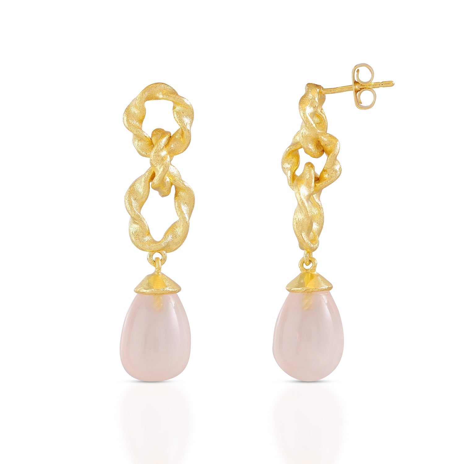 Moirai Double Twisted Loops Earrings Rose Quartz Azuni London