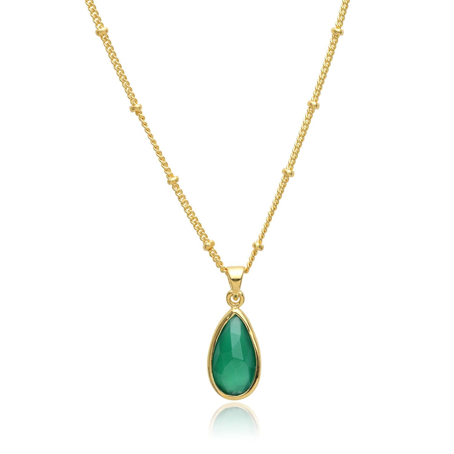 Simi Teardrop Gemstone Pendant with Green Onyx Azuni London