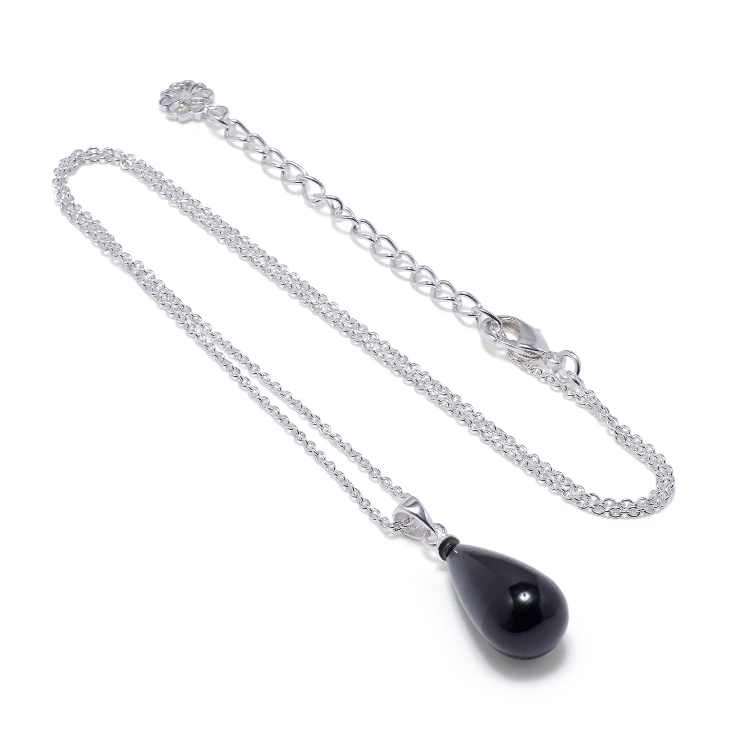 Hera Polished Stone Pendant Necklace Silver Black Onyx Azuni London