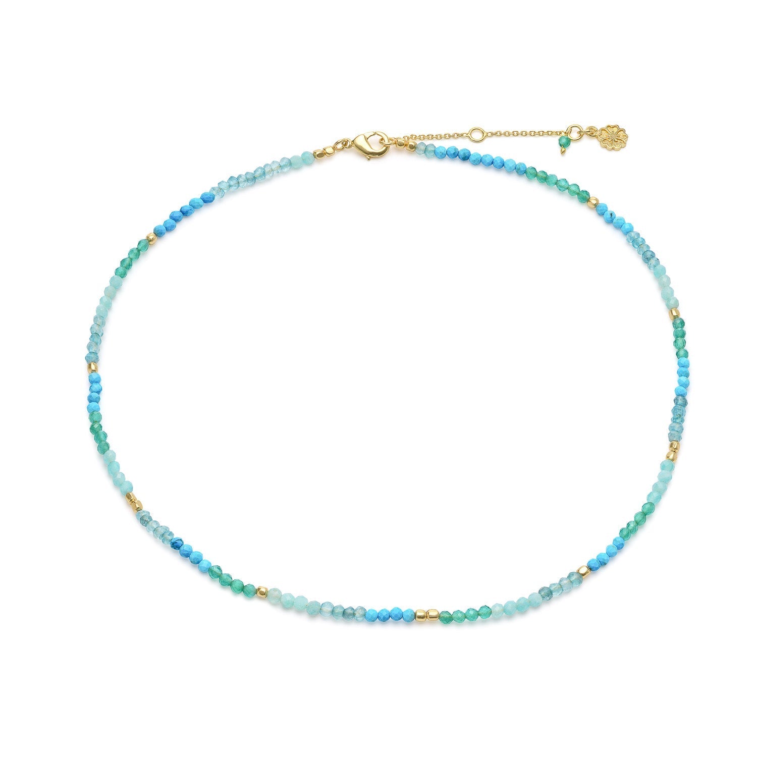 Milos Mixed Gemstone Beaded Necklace  Amazonite, Copper Turquoise & Green Jade Azuni London