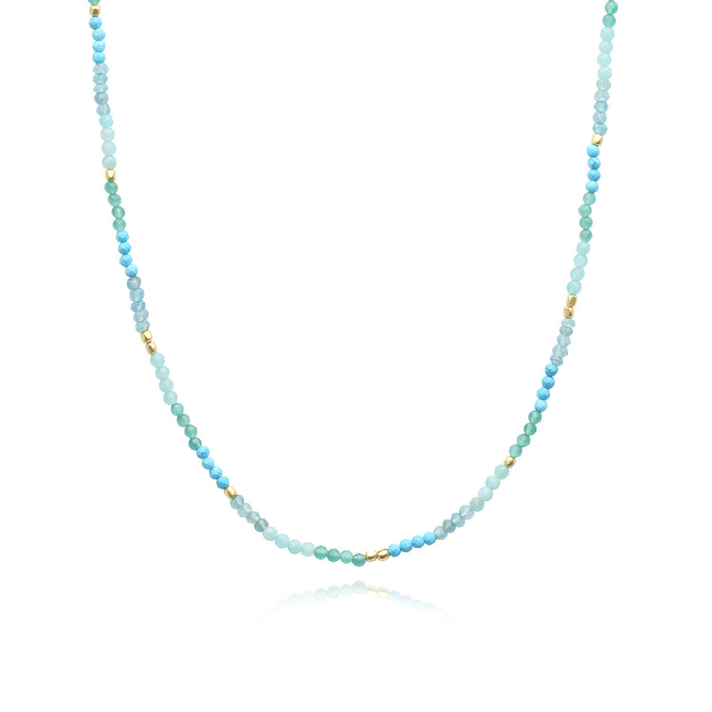 Milos Mixed Gemstone Beaded Necklace  Amazonite, Copper Turquoise & Green Jade Azuni London