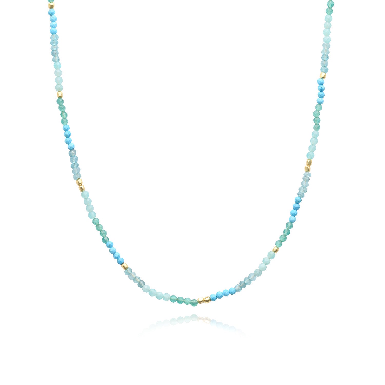 Milos Mixed Gemstone Beaded Necklace  Amazonite, Copper Turquoise & Green Jade Azuni London