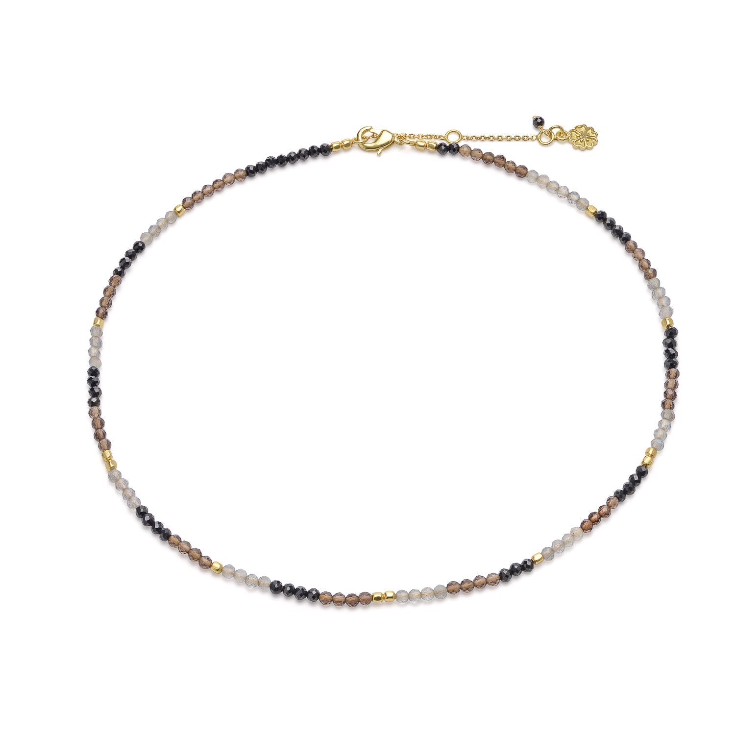 Milos Mixed Gemstone Beaded Necklace  Black Onyx, Smoky Quartz & Labradorite Azuni London