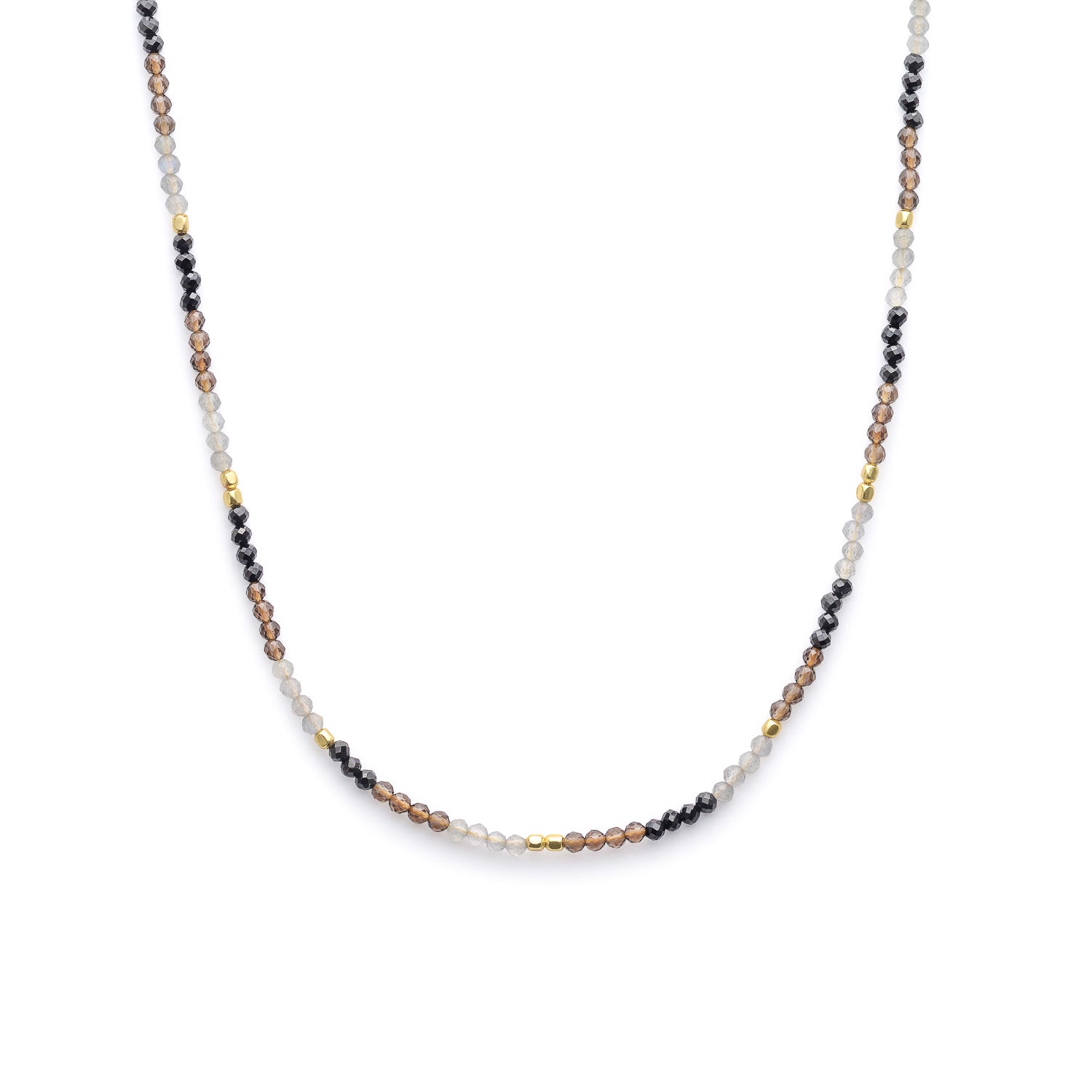 Milos Mixed Gemstone Beaded Necklace  Black Onyx, Smoky Quartz & Labradorite Azuni London