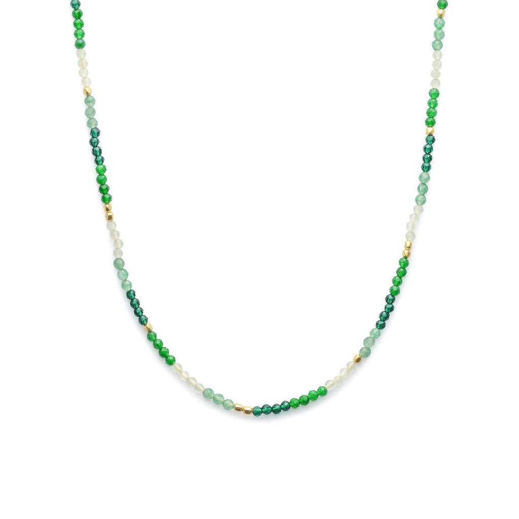 Milos Mixed Gemstone Beaded Necklace  Prehnite, Moss Agate & Green Aventurine Azuni London