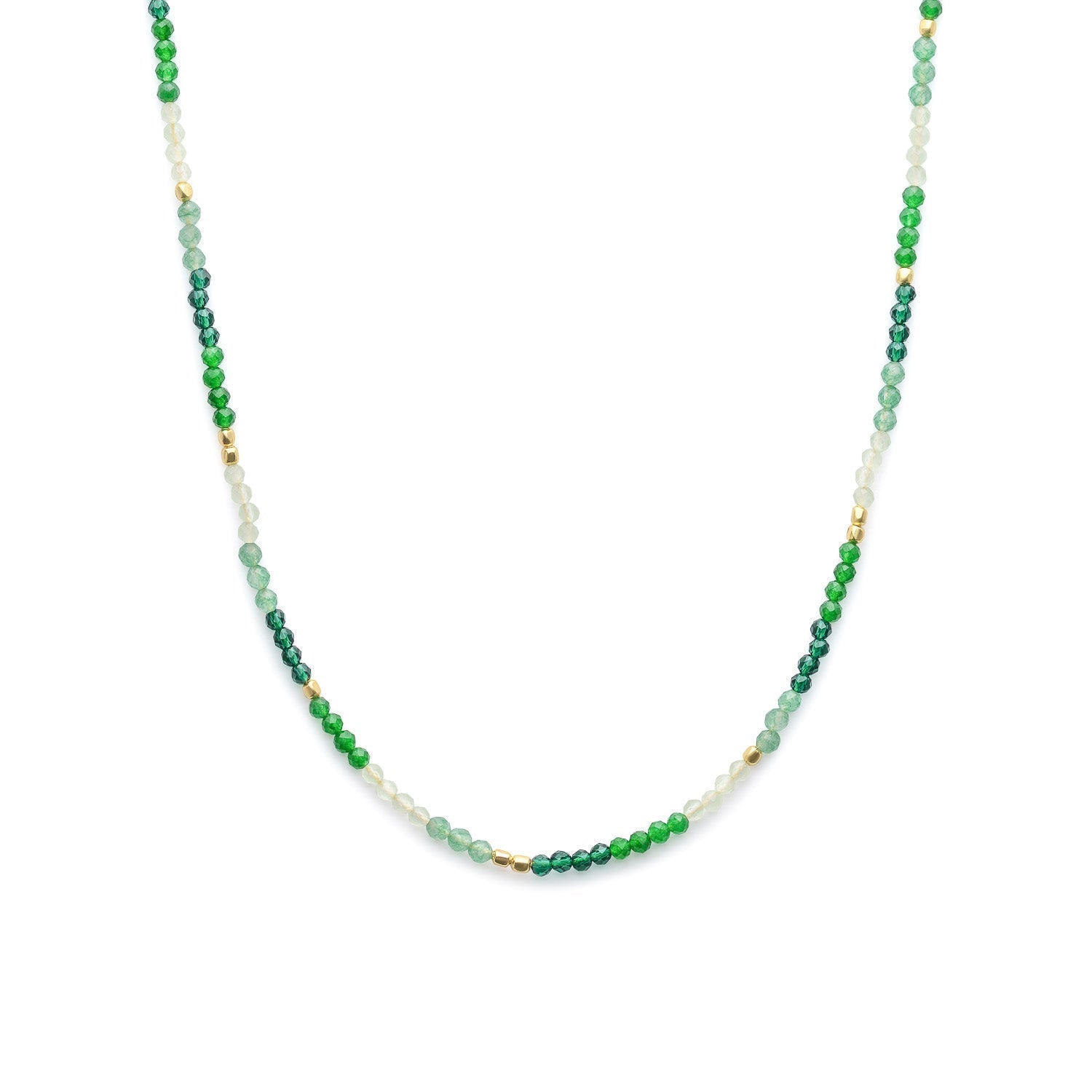 Milos Mixed Gemstone Beaded Necklace  Prehnite, Moss Agate & Green Aventurine Azuni London