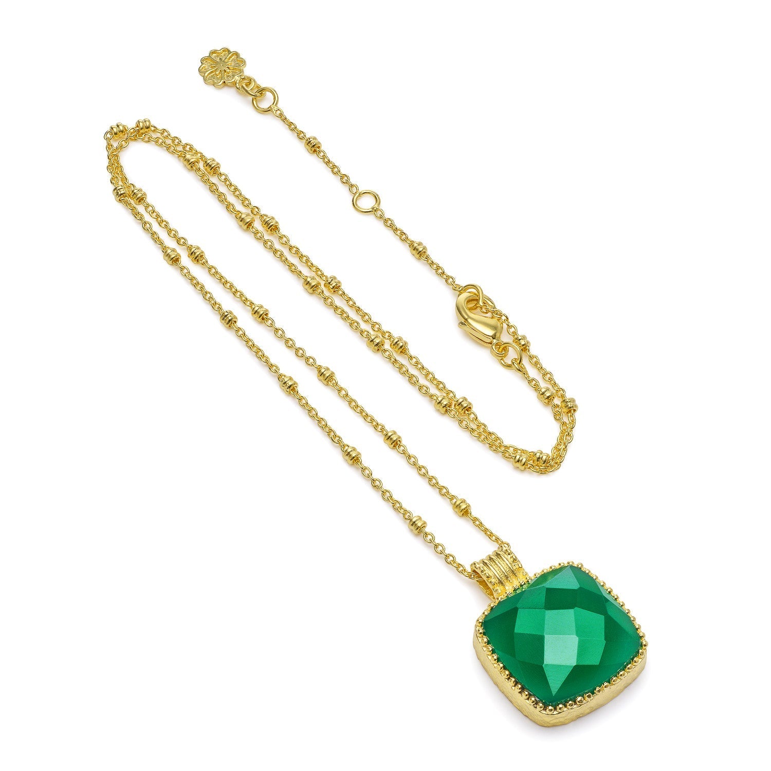 Tetra Large Square Gemstone Pendant  Green Onyx Azuni London