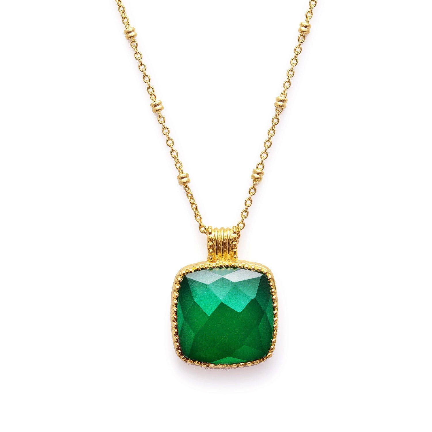 Tetra Large Square Gemstone Pendant  Green Onyx Azuni London