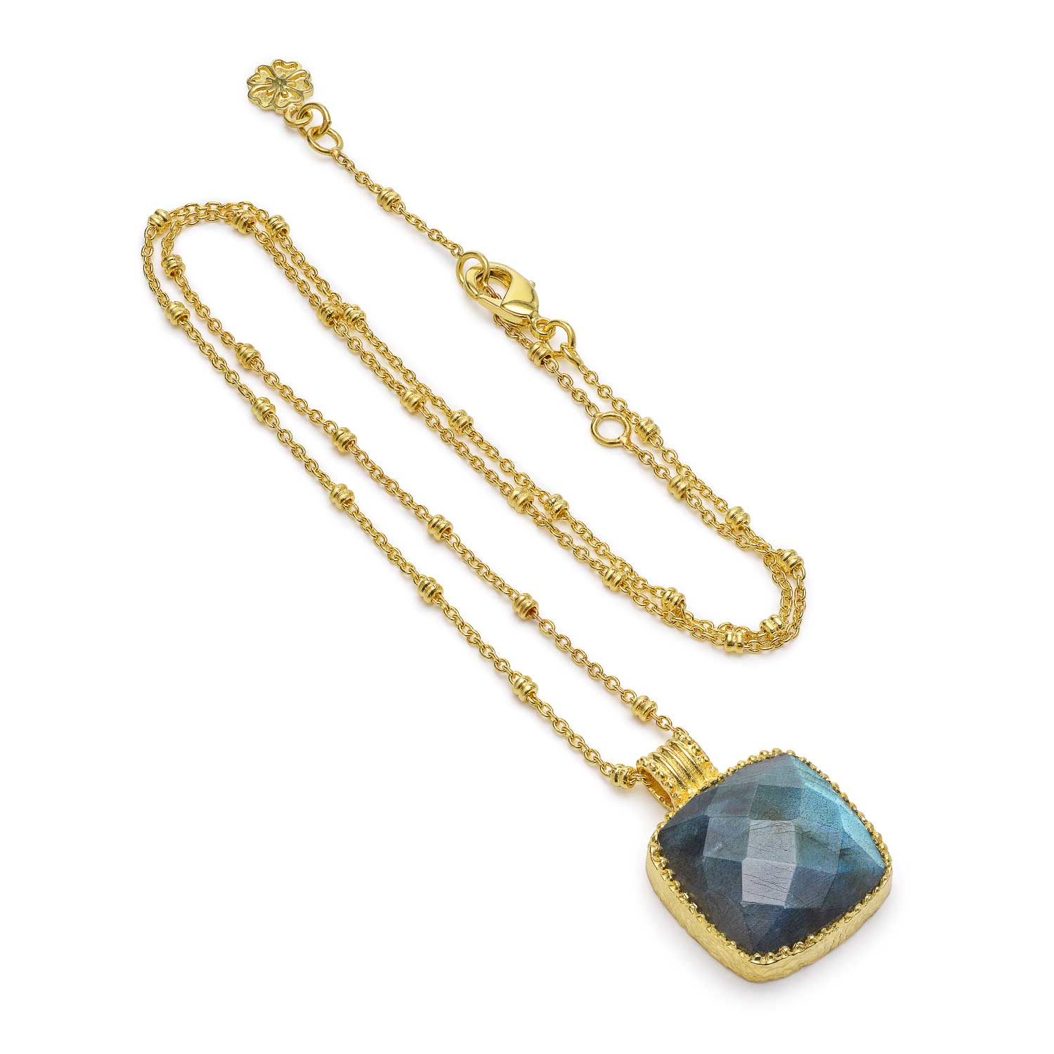 Tetra Large Square Gemstone Pendant  Labradorite Azuni London
