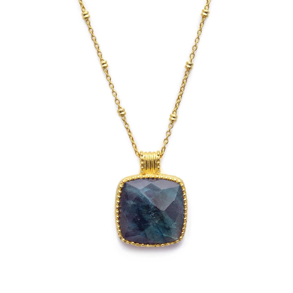 Tetra Large Square Gemstone Pendant  Labradorite Azuni London