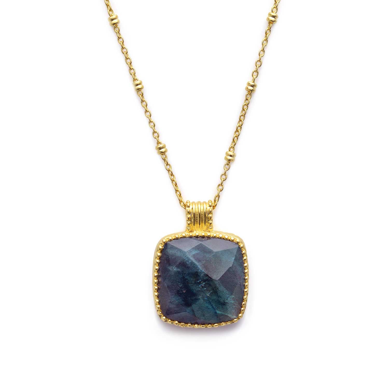 Tetra Large Square Gemstone Pendant  Labradorite Azuni London