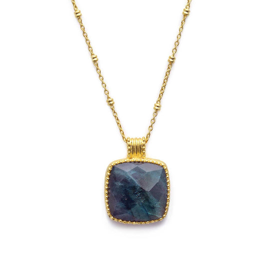Tetra Large Square Gemstone Pendant  Labradorite Azuni London