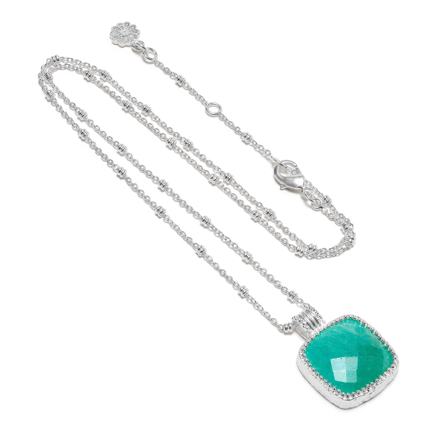 Tetra Large Square Gemstone Pendant: Silver Amazonite Azuni London