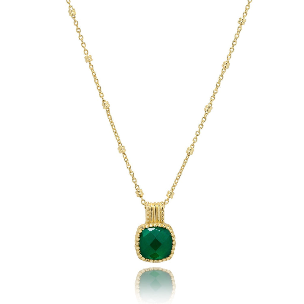 Tetra Square Gemstone Pendant: Green Onyx Azuni London