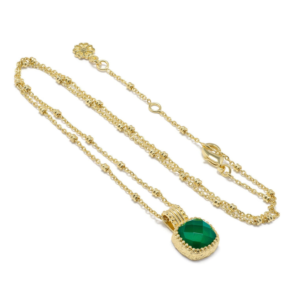 Tetra Square Gemstone Pendant: Green Onyx Azuni London