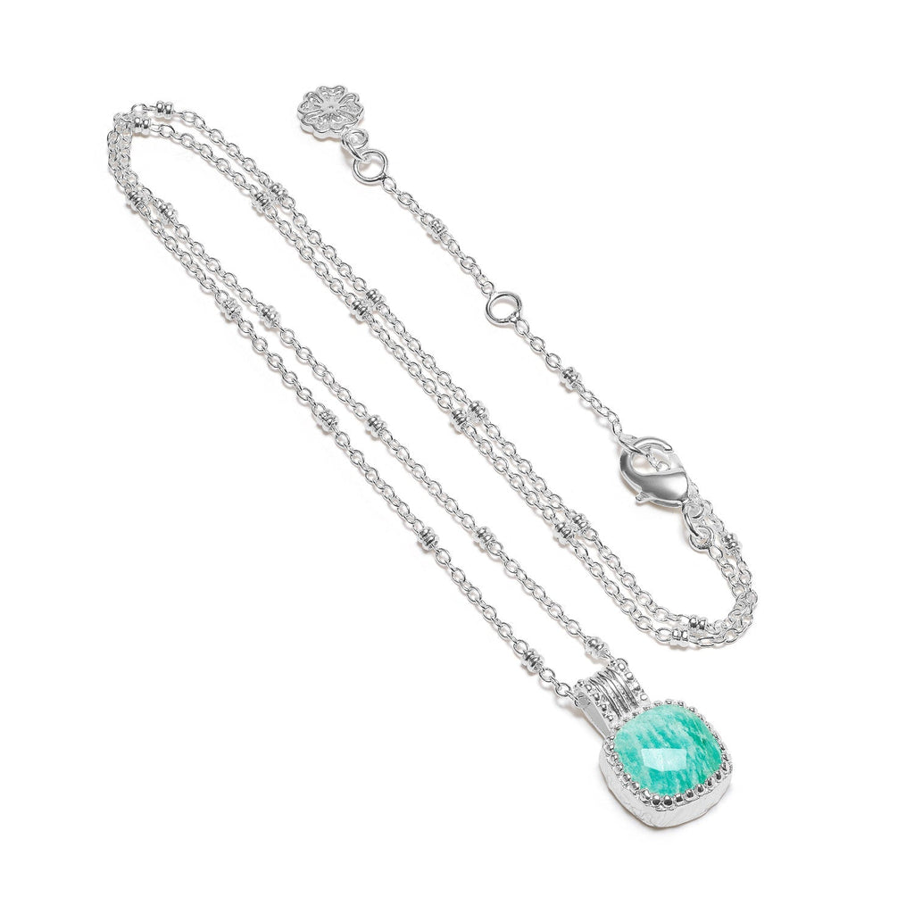 Tetra Square Gemstone Pendant Silver Amazonite Azuni London