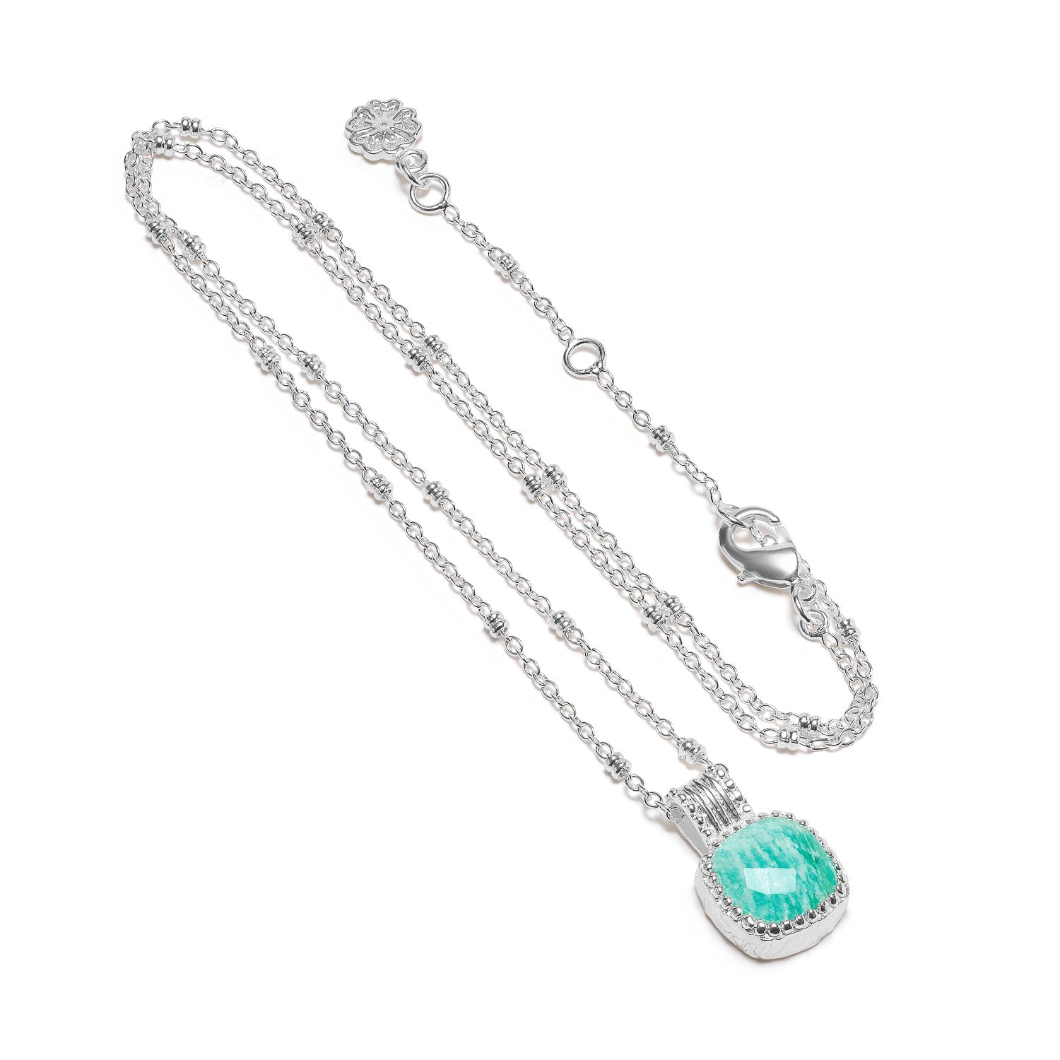 Tetra Square Gemstone Pendant Silver Amazonite Azuni London