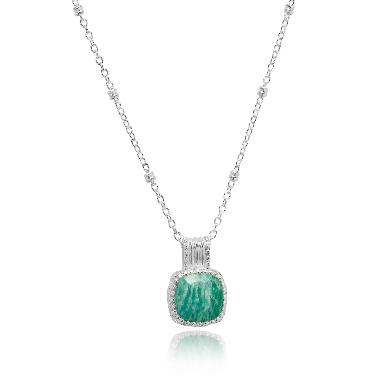Tetra Square Gemstone Pendant Silver Amazonite Azuni London