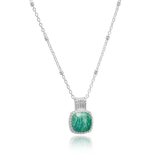 Tetra Square Gemstone Pendant Silver Amazonite Azuni London