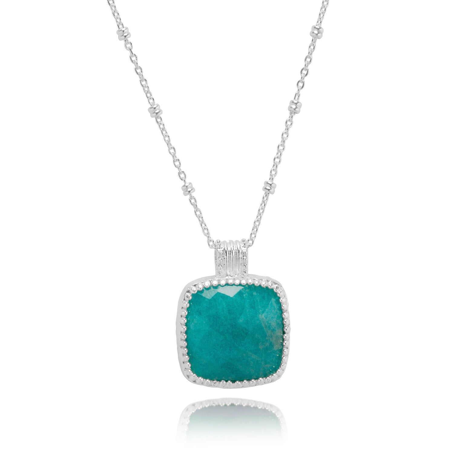 Tetra Large Square Gemstone Pendant: Silver Amazonite Azuni London