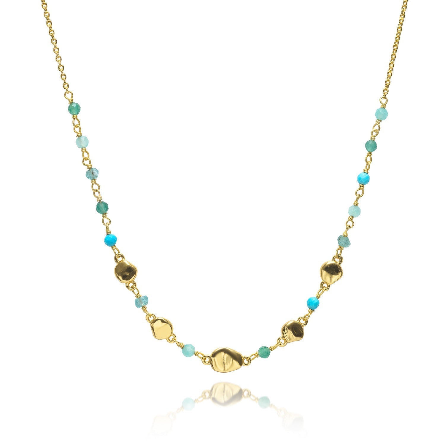 Sofia Nugget Necklace Amazonite, Apatite, Turquoise & Green White Jade Azuni London