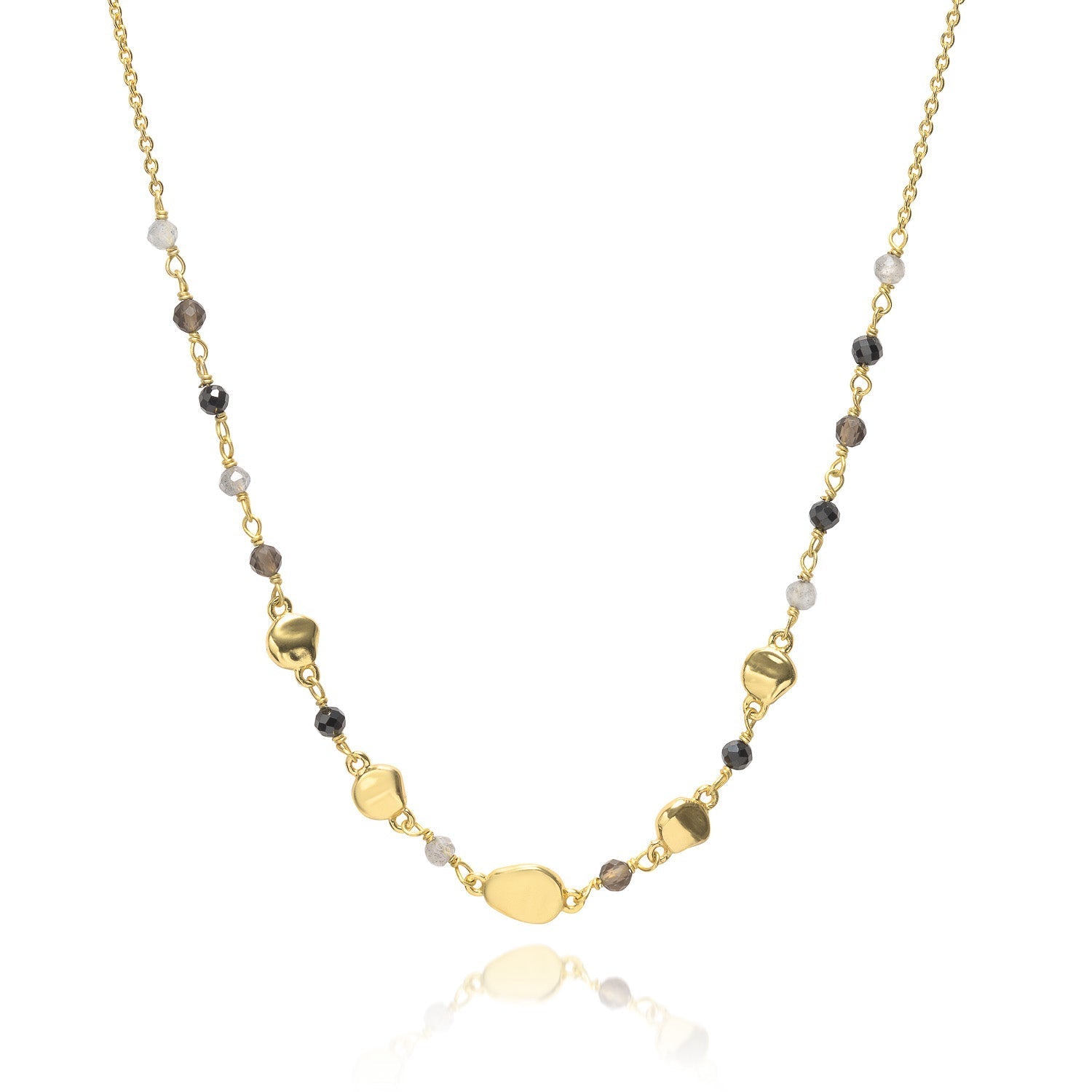 Sofia Nugget Necklace Black Onyx, Smoky Quartz & Labradorite Azuni London