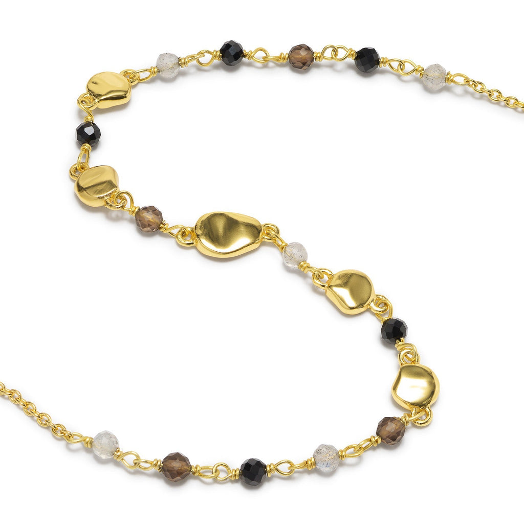 Sofia Nugget Necklace Black Onyx, Smoky Quartz & Labradorite Azuni London