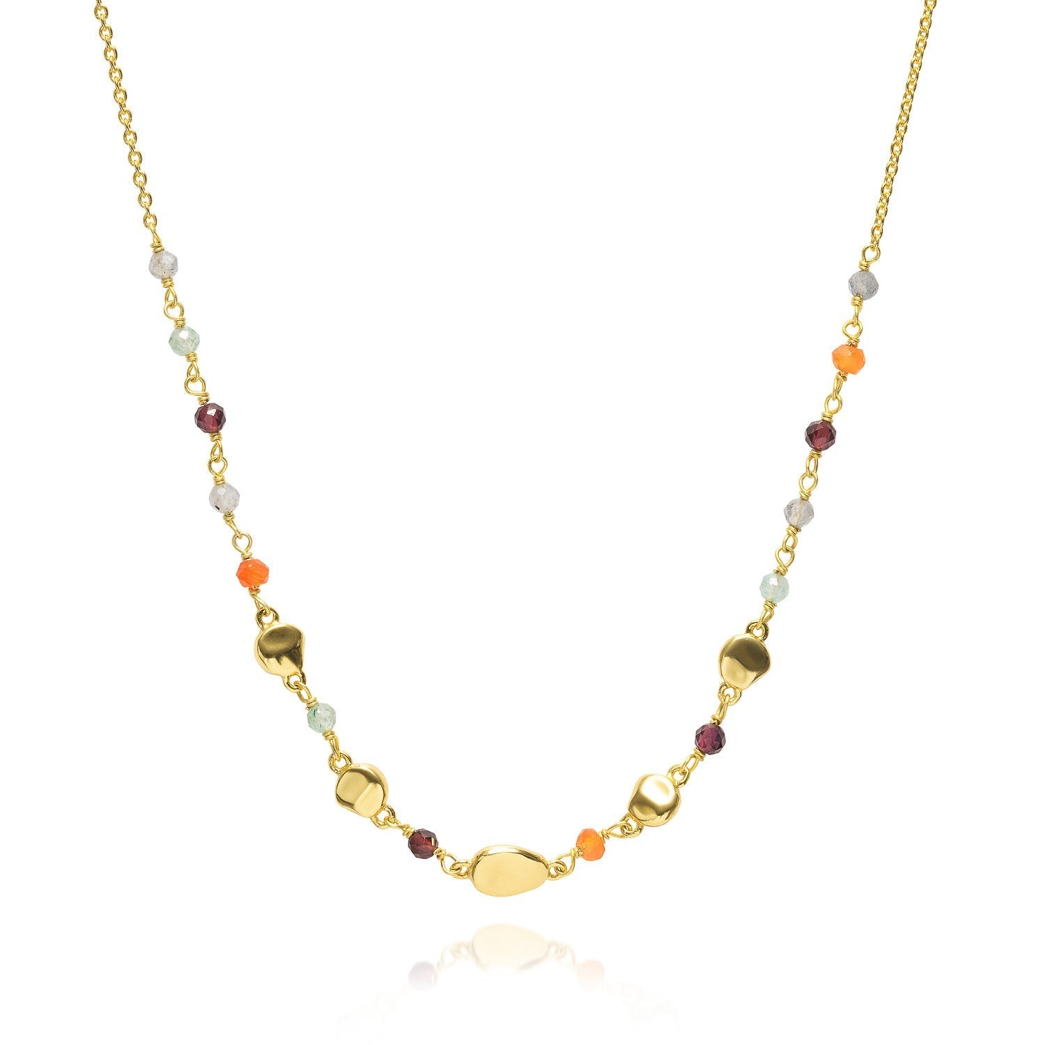 Sofia Nugget Necklace Labradorite, Carnelian, Green Aventurine & Garnet Azuni London