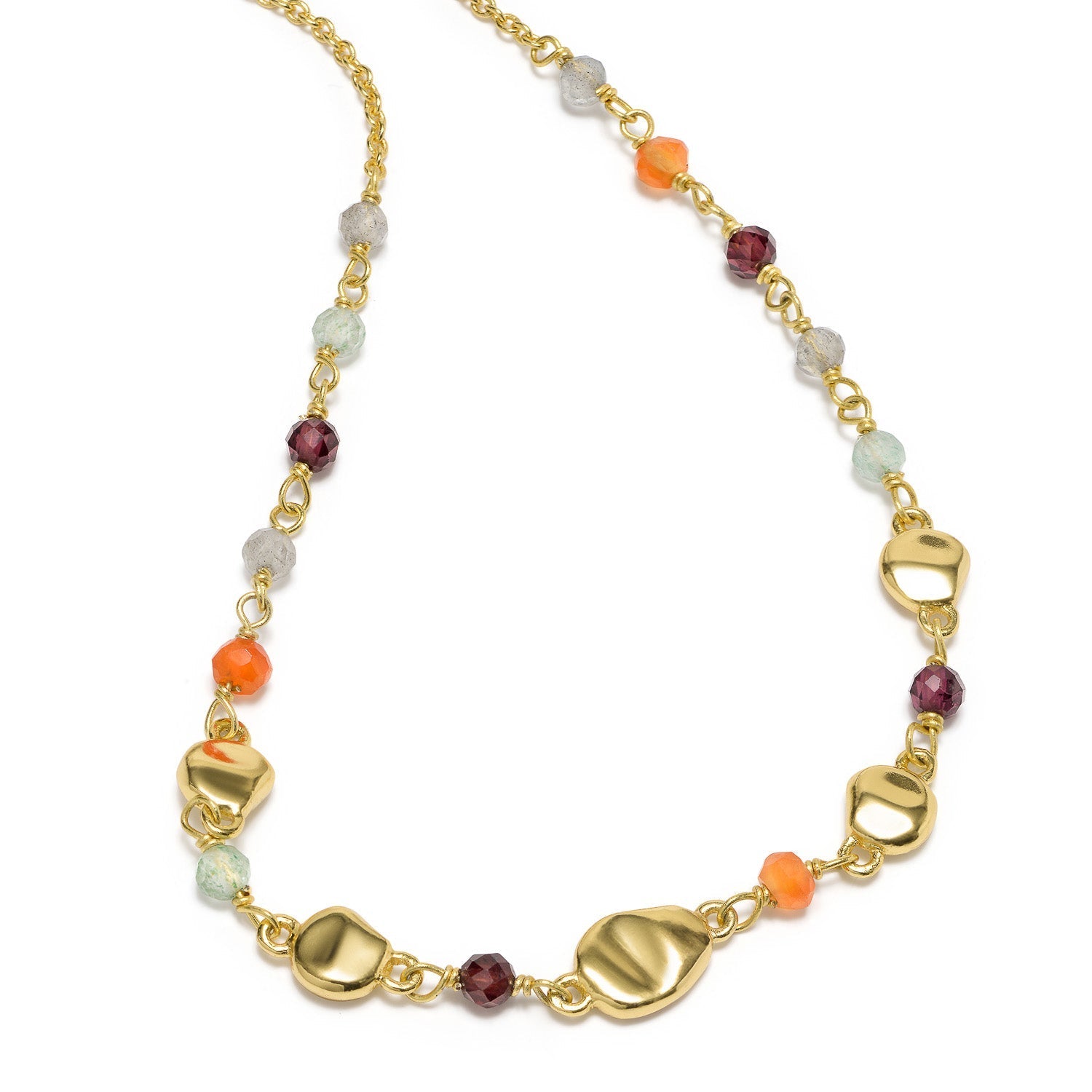 Sofia Nugget Necklace Labradorite, Carnelian, Green Aventurine & Garnet Azuni London