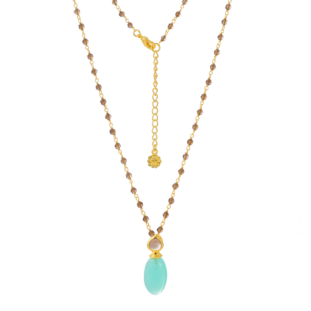Persephone Double Gemstone Beaded Chain Necklace Pariba Onyx & Smoky Quartz Azuni London