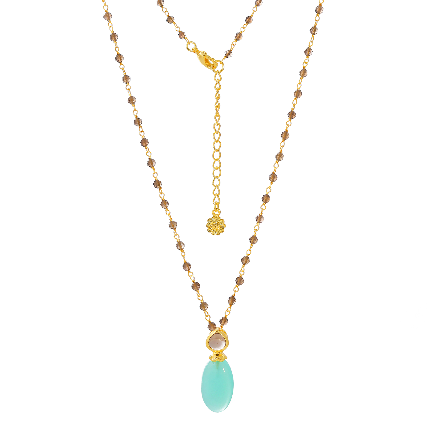 Persephone Double Gemstone Beaded Chain Necklace Pariba Onyx & Smoky Quartz Azuni London