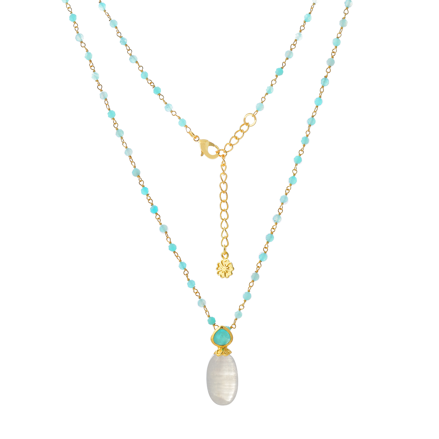 Persephone Double Gemstone Beaded Chain Necklace Moonstone & Amazonite Azuni London