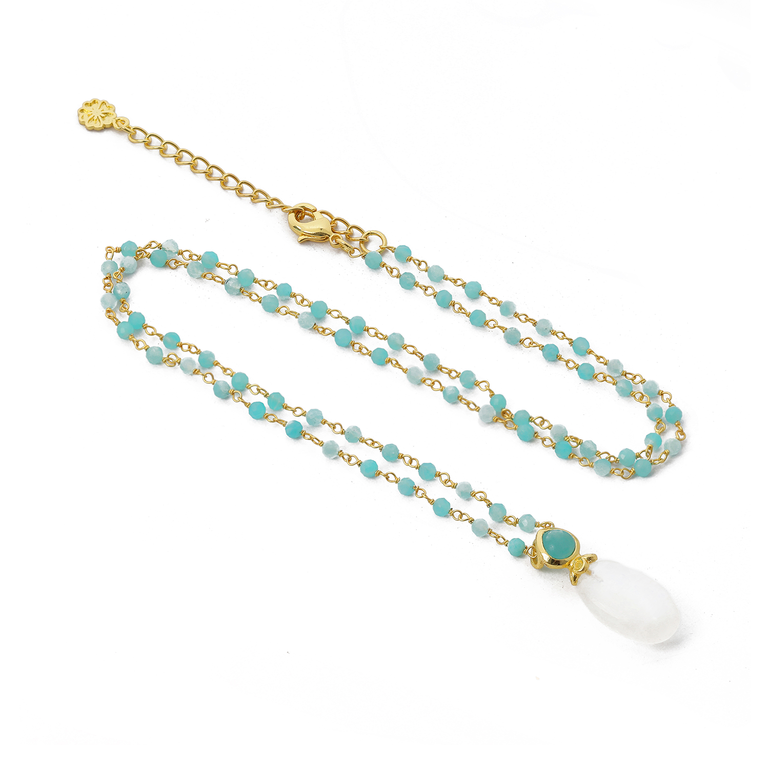 Persephone Double Gemstone Beaded Chain Necklace Moonstone & Amazonite Azuni London
