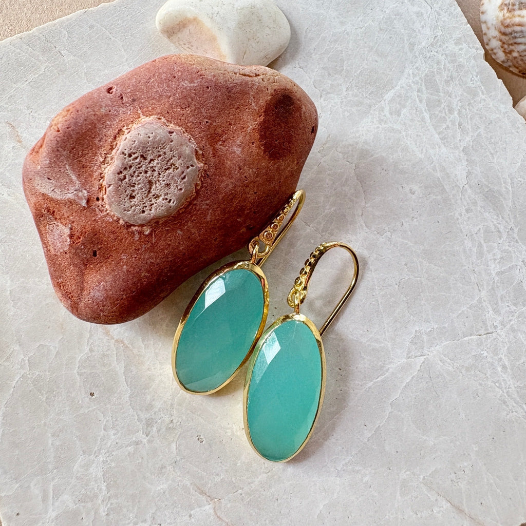 Charis Oval Gemstone Earrings Pariba Onyx Azuni London