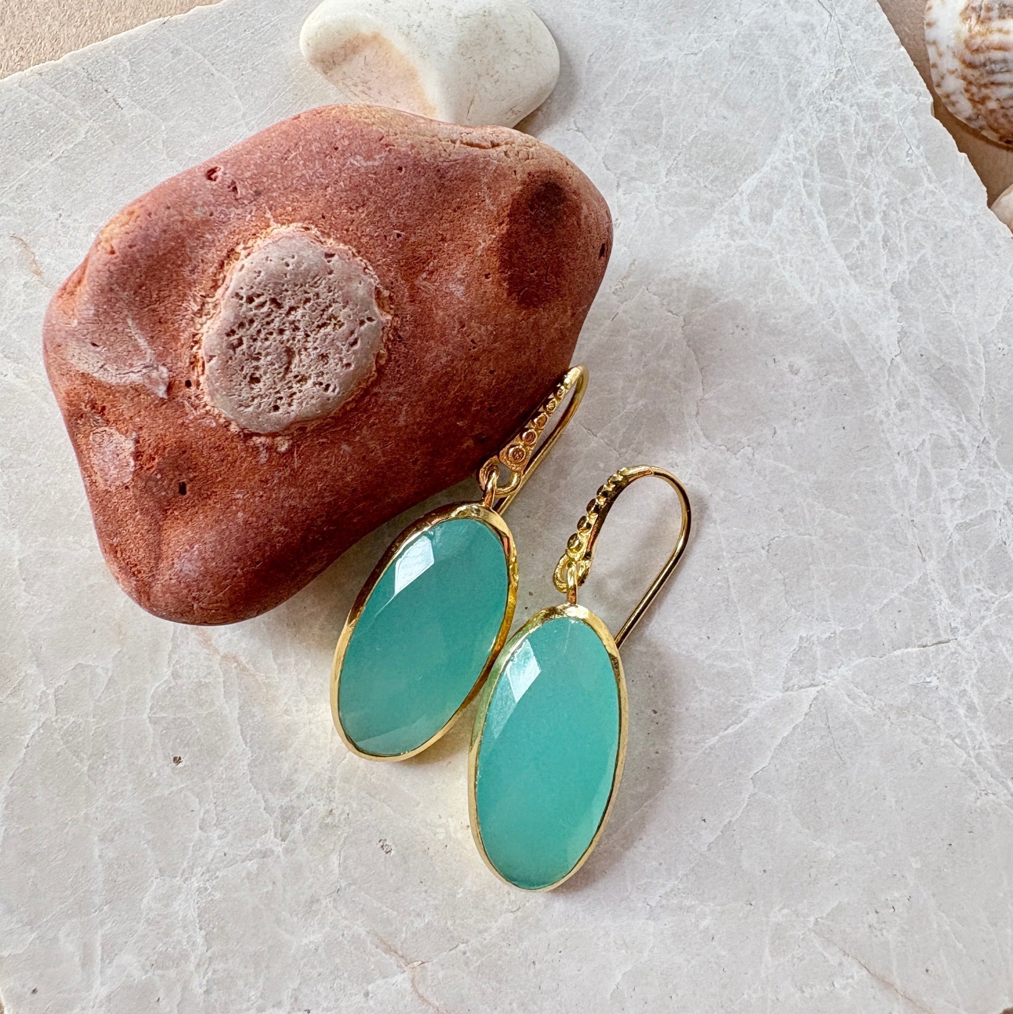 Charis Oval Gemstone Earrings Pariba Onyx Azuni London