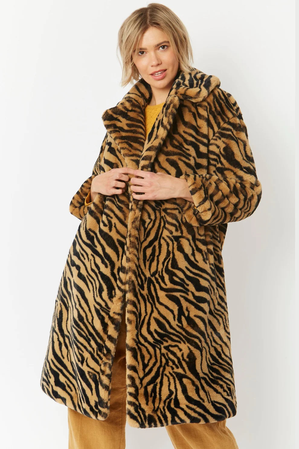 Animal Print Faux Fur Midi Shaved Shearling Coat Buy Me Fur Ltd