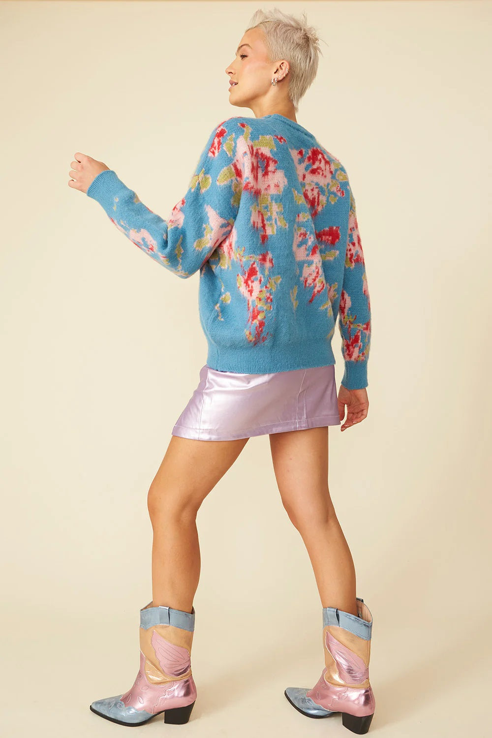 Banana Peel Blend Floral Blue Jumper Buy Me Fur Ltd