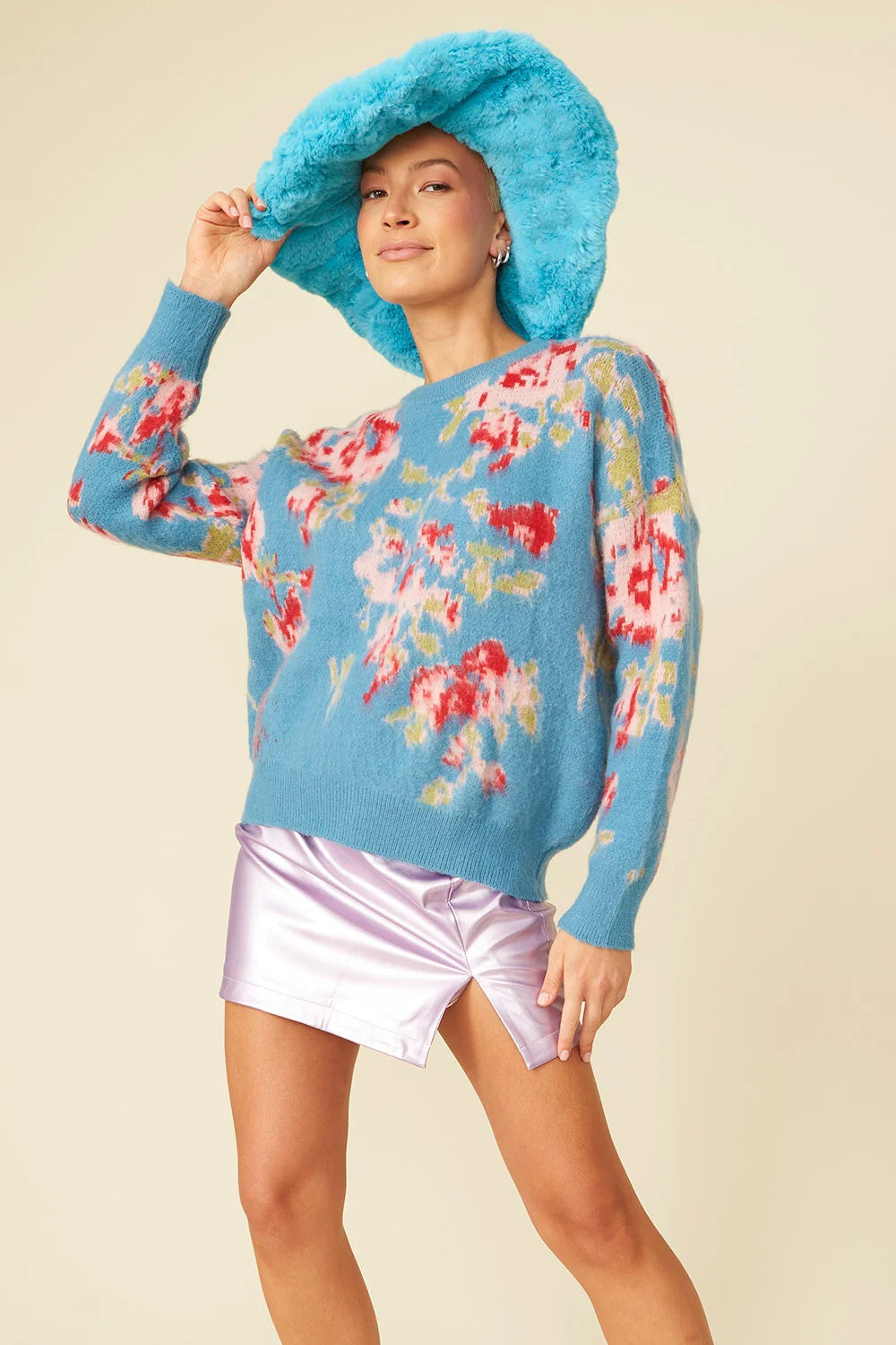 Banana Peel Blend Floral Blue Jumper Buy Me Fur Ltd