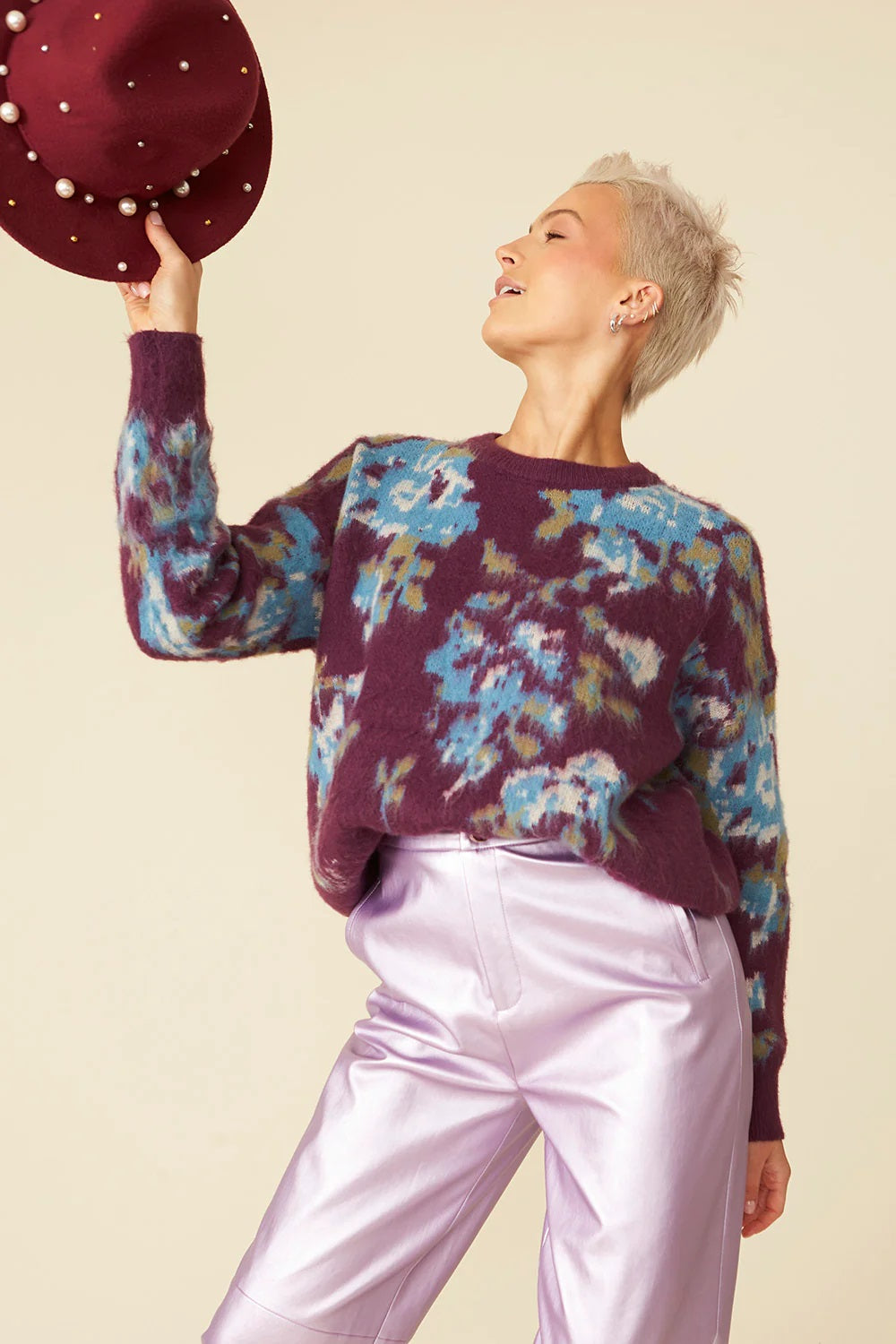 Banana Peel Blend Floral Purple Jumper Buy Me Fur Ltd