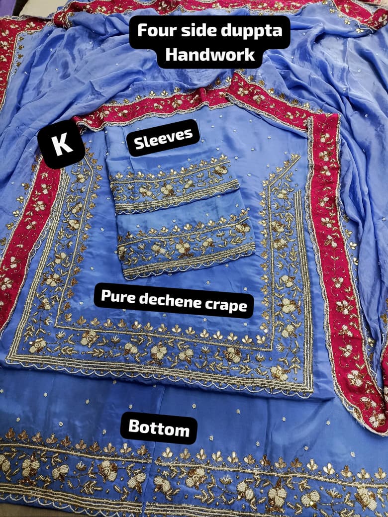 Punjabi salwar suit, Indian wedding outfit, wedding guest, Bridal Handwork crape silk Rosey's Creations